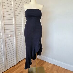 Free People Made Me Blush Midi Dress Size L Boho Ruffle Asymmetrical Hem Sexy